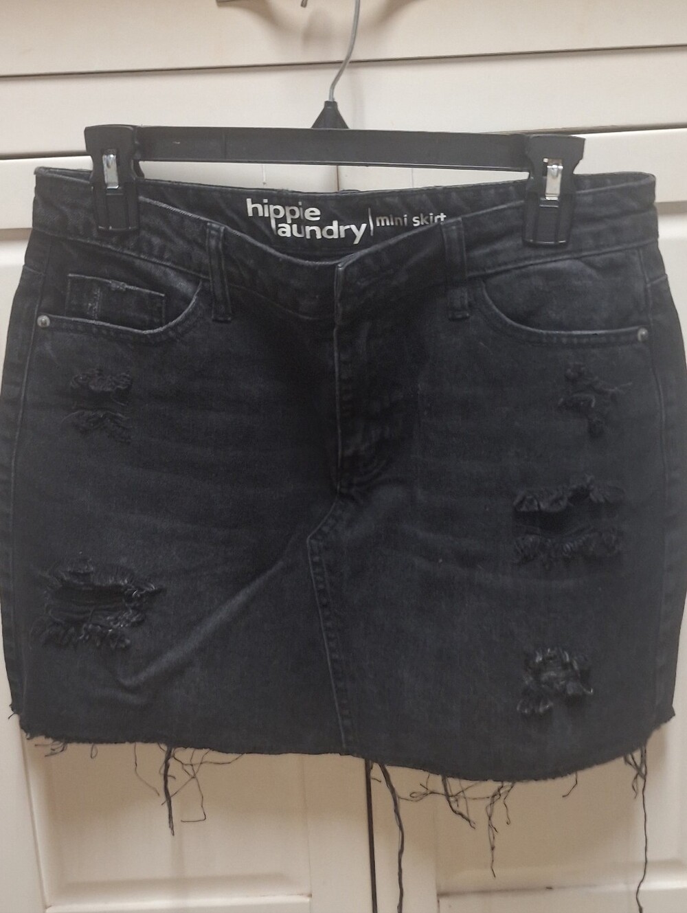 hippie laundry Black Distressed Denim Mini Skirt Size 9